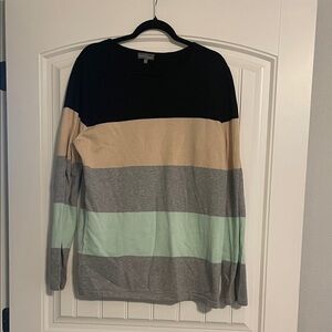 Market & Spruce Black, Tan, Mint, and Gray Striped Sweater